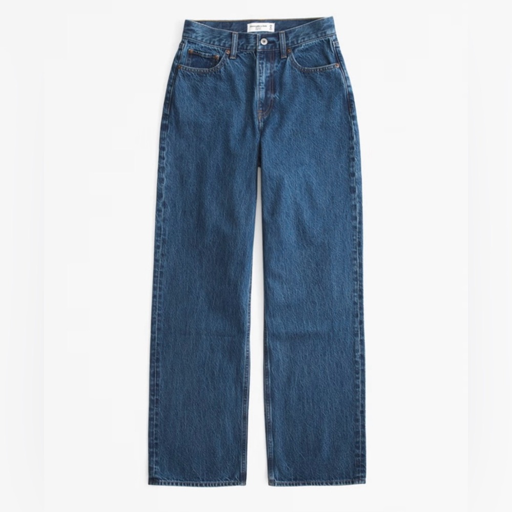 Abercrombie & Fitch Women's High Rise Loose Jeans in Dark Marble (Curve Love)